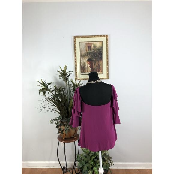 White House Black Market Women Top 3/4 Bell Sleeve Y2K Coastal Beach Boho Sz 12 - Picture 3 of 10